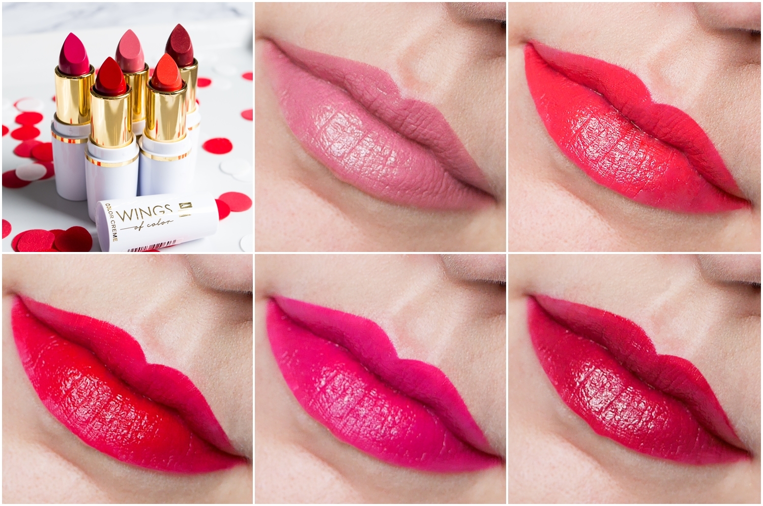 AA Wings of Colors Color Creme Lipstick 40 Cream Pink, 47 Orange Red, 48 Red Wine swatch
